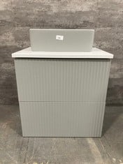 FLUTED 500MM WALL HUNG 2-DRAWER UNIT - SATIN GREY TO INCLUDE 500MM WORKTOP - SATIN WHITE AND LUXE RECTANGULAR VESSEL 365 X 235 X 120MM - MATT GREY - TOTAL RRP £817