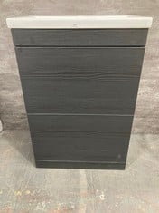 FURNITURE MID-EDGE CERAMIC BASIN 1 TAP HOLE 600MM TO INCLUDE ATHENA FLOOR STANDING 2 DRAWER VANITY UNIT 600MM - HACIENDA BLACK - TOTAL RRP £679