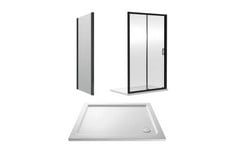 RENE 1000MM BLACK PROFILE SLIDING DOOR - 6MM GLASS - MATT BLACK TO INCLUDE RENE 800MM SIDE PANEL - 6MM GLASS - MATT BLACK RECTANGULAR SLIMLINE SHOWER TRAY 1000 X 800MM - WHITE - RRP £1084