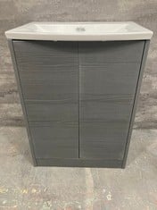 HUDSON REED JUNO 600MM FLOOR STANDING 2-DOOR UNIT - GRAPHITE GREY TO INCLUDE FURNITURE CURVED CERAMIC BASIN 1 TAP HOLE 600MM - RRP £612