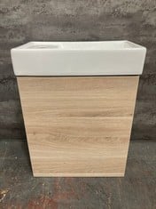 400MM WALL HUNG VANITY & BASIN - BLEACHED OAK TO INCLUDE AZTEC DECK MOUNT MONO BASIN MIXER TAP WITH PUSH BUTTON WASTE - BRUSHED BRASS - RRP £520