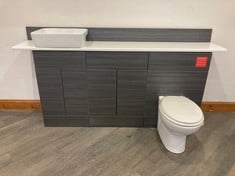 BATHROOM SUITE IN WHITE GLOSS AND ANTHRACITE WOODGRAIN TO INCLUDE SEMI-RECESSED BASIN 480 X 370 X 130MM, FUSION FITTED PLINTH 2000MM, FUSION FITTED LAMINATE WORKTOP 2000MM, FUSION FITTED FLOOR STANDI