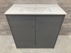 HUDSON REED JUNO 800MM WALL HUNG SINGLE DRAWER UNIT - GRAPHITE GREY TO INCLUDE FURNITURE MINIMALIST SLIMLINE CERAMIC BASIN 1 TAP HOLE 800MM - RRP £597