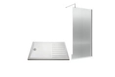 FLUTED WETROOM SCREENS 900MMX1850MM FLUTED WETROOM SCREEN INCLUDING SUPPORT BAR - POLISHED CHROME TO INCLUDE RECTANGULAR WALK-IN SLIMLINE SHOWER TRAY 1400 X 800MM - WHITE - RRP £1006