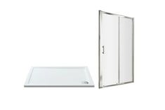 NUIE PEARLSTONE RECTANGULAR SHOWER TRAY 1200 X 800MM WHITE NTP023 TO INCLUDE NUIE PACIFIC SINGLE SLIDING SHOWER DOOR 1200 X 1850 X 6MM AQSL12