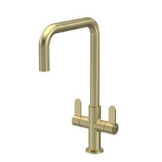 KITCHEN TAPS KOSI MONO BASIN TWIN LEVER SQUARE BASIN TAP & RINSER - BRUSHED BRASS - RRP £152