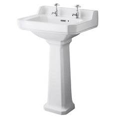 BASIN AND FULL PEDESTAL WITH BAYSWATER CROSSHEAD HEX BASIN TAPS PAIR - WHITE/CHROME - RRP £370