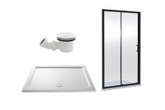 RENE 1900 X 1500MM SLIDING SHOWER DOOR - MATT BLACK TO INCLUDE 90MM FAST FLOW SHOWER WASTE - WHITE/WHITE, RECTANGULAR SLIMLINE SHOWER TRAY 1500 X 760MM - WHITE - RRP £1012