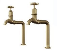 HOT & COLD BIP TAP PAIR WITH CROSS HANDLES - BRUSHED BRASS - RRP £223