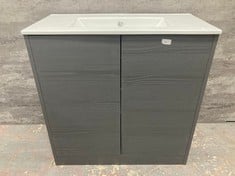 HUDSON REED JUNO 800MM FLOOR STANDING 2-DOOR UNIT - GRAPHITE GREY & FURNITURE MINIMALIST SLIMLINE CERAMIC BASIN 1 TAP HOLE 800MM - RRP £734