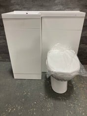 900MM L SHAPE MATT WHITE CLOAK & WC UNIT WITH LEFT HAND L-BASIN WITH TOILET WITH SOFT CLOSE SEAT - RRP £899