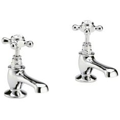 OLD LONDON WHITE TOPAZ WITH CROSSHEAD HANDLE BASIN TAPS - CHROME / WHITE - RRP £169