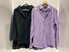 RALPH LAUREN LONG SLEEVE SHIRT PURPLE STRIPE SIZE 16.5/42 TO INCLUDE FRENCH CONNECTION SHORT SLEEVE SHIRT BLACK SIZE XL