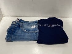 TOMMY HILFIGER ESSENTIAL HOODIE TWILIGHT NAVY SIZE 16 TO INCLUDE TOMMY HILFIGER JEANS STONEWASH SIZE 32/32