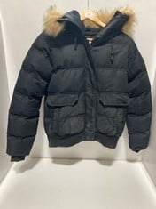 FORENA PADDED JACKET BLACK WITH FAUX FUR TRIM HOOD SIZE SM