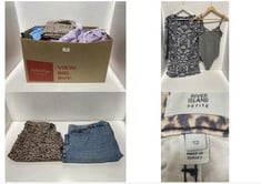 BOX OF APPROX 30 X ASSORTED ADULT CLOTHING TO INCLUDE MONKL OVER SHIRT MAUVE SIZE SM