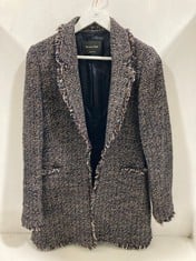 MASSIMO DUTTI TWEED OVERCOAT NAVY/BROWN SIZE EUR-38 RRP- £112