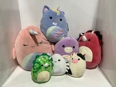 7 X ASSORTED SOFT TOY ITEMS TO INCLUDE SQUISHMALLOWS ROCIO DINOSAUR