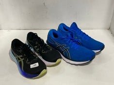 2 X ASSORTED SHOE ITEMS TO INCLUDE ASICS FF BLAST TRAINERS BLUE / BLACK - SIZE 10 1/2