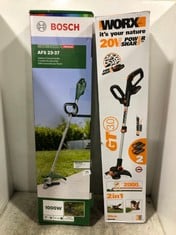 2 X ASSORTED GARDEN ITEMS TO INCLUDE BOSCH CORDED BRUSHCUTTER - MODEL NO. AFS23-37 (RRP £127)