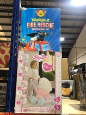 2 X ASSORTED CHILDRENS TOYS TO INCLUDE BUBBLE FIRE AND RESCUE ELECTRIC RIDE ON