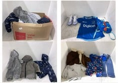 BOX OF ASSORTED CHILDRENS CLOTHES TO INCLUDE BOYS NEXT SHORTS NAVY BLUE AGE 3-4 YEARS