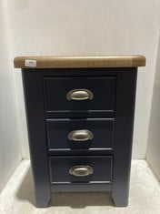 3 DRAWER BEDSIDE TABLE IN DARK BLUE / NATURAL OAK