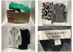 BOX OF ASSORTED ADULT CLOTHING TO INCLUDE CHINTI & PARKER ZIPPED HOODED CARDIGAN GREY SIZE SM