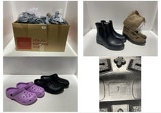 BOX OF ASSORTED ADULT FOOTWEAR TO INCLUDE CLOGS PURPLE SIZE 4