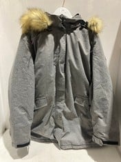 POLARINA COAT GREY WITH FAUX FUR TRIM HOOD SIZE 30