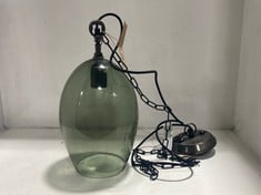 NKUKU OTORO GLASS PENDANT SMALL OVAL - GREEN SMOKE - MODEL NO. OP2701 - RRP £150