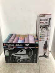 RUSSELL HOBBS STEAM POWER STEAM GENERATOR WHITE - MODEL NO. 24420 TO INCLUDE BELDRAY STICK VACUUM 2-IN 1