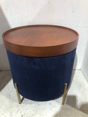 ASPECT VALENTINE ROUND OTTOMAN WITH TRAY TOP BLUE VELVET