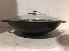 STAUB CAST IRON WOK WITH GLASS LID 37CM BLACK - RRP £170