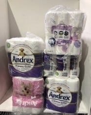 5 X ASSORTED TOILET ROLLS TO INCLUDE ANDREX SUPREME QUILTS WITH AIR POCKET TEXTURE 4 X 9 TOILET ROLLS