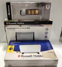 3 X ASSORTED ITEMS TO INCLUDE RUSSELL HOBBS CONVECTION HEATER WITH TIMER RHCVH4002