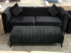 MARY 3 SEATER SOFA WITH LARGE FOOTSTOOL IN BLACK VELVET - TOTAL LOT RRP £1406