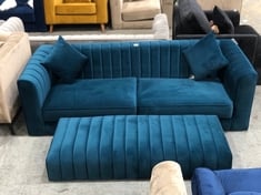 MARY 3 SEATER SOFA WITH LARGE FOOTSTOOL IN PEACOCK VELVET - TOTAL LOT RRP £1406