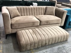 MARY 3 SEATER SOFA WITH LARGE FOOTSTOOL IN MINK VELVET - TOTAL LOT RRP £1406