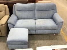 LA-Z-BOY LYLE 3 SEATER STATIC SOFA IN LIGHT BLUE FABRIC TO INCLUDE STORAGE FOOTSTOOL