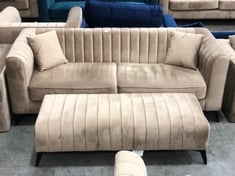 MARY 3 SEATER SOFA WITH LARGE FOOTSTOOL IN MINK VELVET - TOTAL LOT RRP £1406