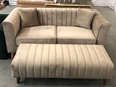 MARY 2 SEATER SOFA WITH LARGE FOOTSTOOL IN MINK VELVET - TOTAL LOT RRP £1283