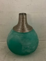 3 X STONE THE CROWS SMALL METALWORK GLASS VASE - AQUA - HGT 27.5CMS - TOTAL RRP £195