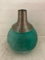 5 X STONE THE CROWS SMALL METALWORK GLASS VASE - AQUA - HGT 27.5CMS - TOTAL RRP £325