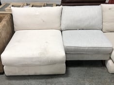 QTY OF ASSORTED ITEMS TO INCLUDE DARK GREY LEATHER MIDDLE SOFA PART (PART ONLY) TO INCLUDE CONSOLE UNIT IN GREEN-GREY (PARTS ONLY) (KERBSIDE PALLET DELIVERY)