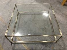 LA REDOUTE SYBIL SQUARE TEMPERED GLASS COFFEE TABLE IN AGED BRASS - RRP £599