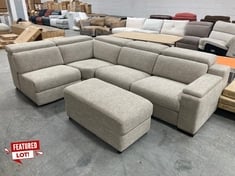 DETROIT FABRIC RIGHT HAND POWER RECLINER CORNER GROUP SOFA WITH CHARGING PORTS AND STORAGE IN GREY IN BEIGE FABRIC - RRP £1999