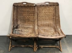 STONE THE CROWS WICKER WOOD WOVEN DOUBLE CHAIR (DAMAGE TO LEFT CORNER)