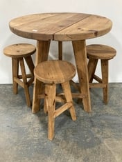 1 X STONE THE CROWS TALL BAR / DINING TABLE AND 3 X STOOLS SET IN NATURAL (KERBSIDE PALLET DELIVERY)