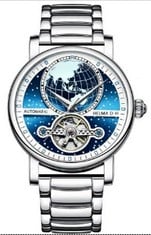 MEN’S HELMA DH AUTOMATIC WORLD VIEW WATCH - TOURBILLON MOVEMENT BLUE DIAL - STAINLESS STEEL STRAP EST. RRP £1,100 .